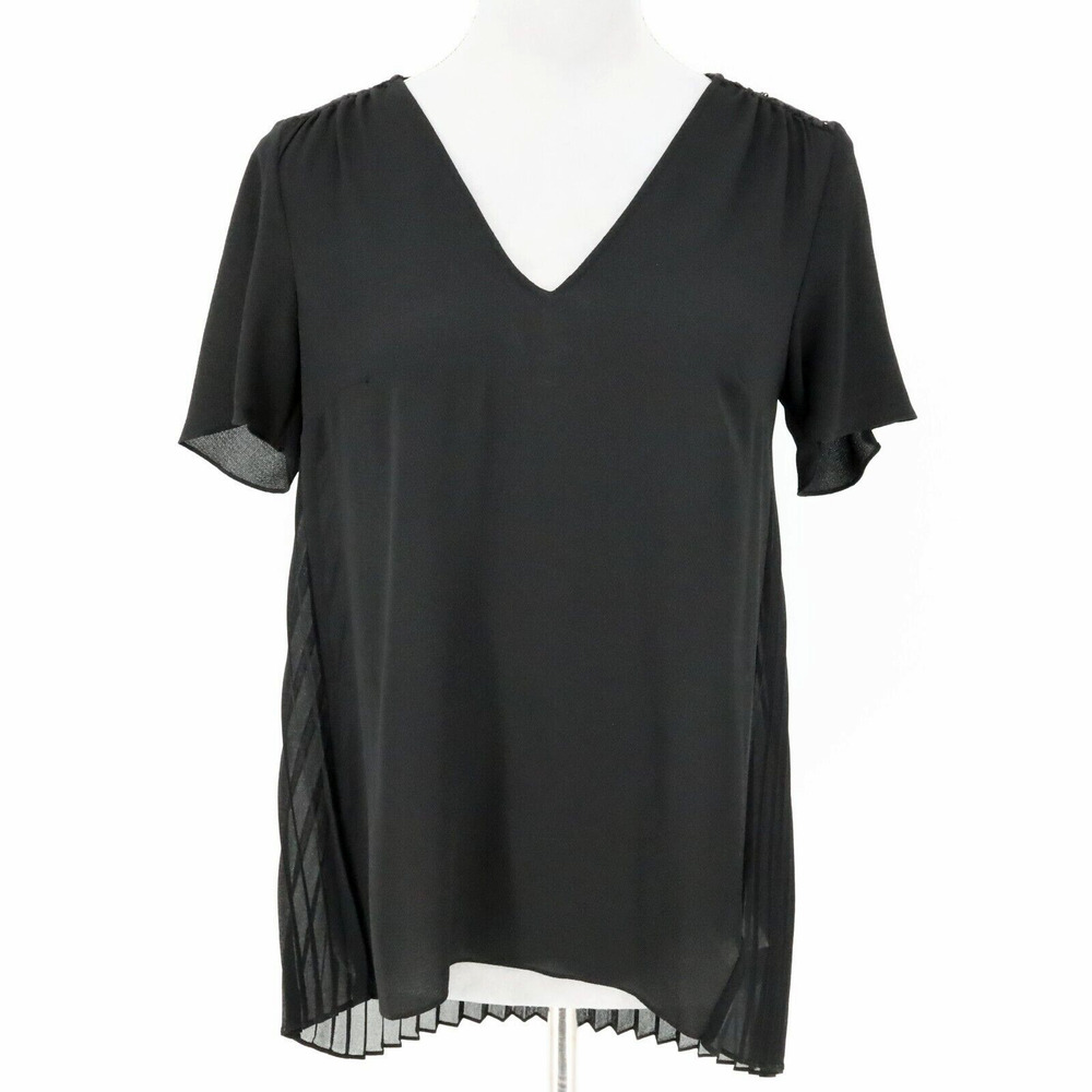 Michael Kors Top Womens XS Black Chiffon Lace Pleated Blouse Feminine Party New